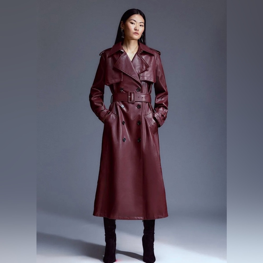Worn Once! Karen Millen Faux Leather Trench Oxblood
